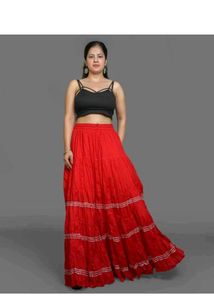 Vibrant Red Tiered Ethnic Skirt