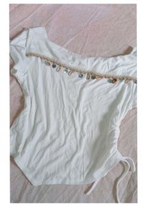 White Shell Embellished Top