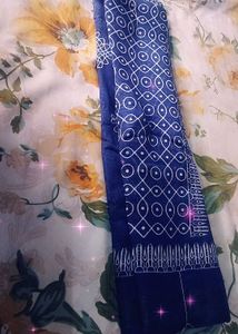 Like New  Blue colour Saree, White Mugulu Cotton G