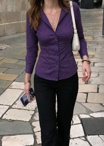 💜🪩 Y2K Purple Striped Button-Up Shirt 🪩💜