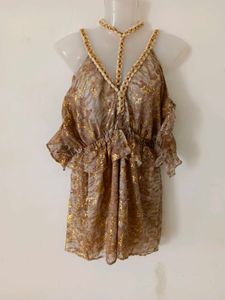 Stunning Gold Print Cold Shoulder romper