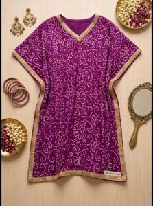 Purple Bandhani Print Kaftan Kurti