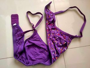 Charming Floral Print Purple Bra
