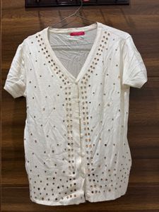White Studded Button-Up Cardigan
