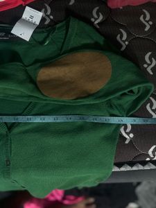 Zara Green V-Neck Cardigan with Elbow Patches