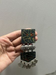 Handmade Block Print Silver Earrings
