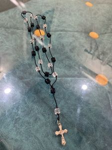 Black &amp; Clear Rosary Necklace