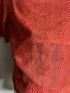 Orange Lace Overlay Top