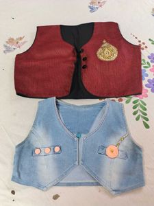 Ethnic Jacket & Denim Vest Set