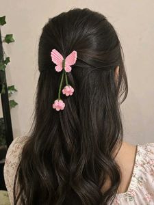 🦋 Handmade Crochet Butterfly Hair Clips – Pink &amp;