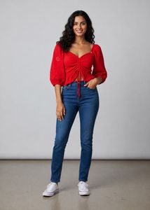 Chic Red Eyelet Crop Top