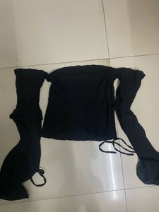 Black Off-Shoulder Flare Sleeve Top