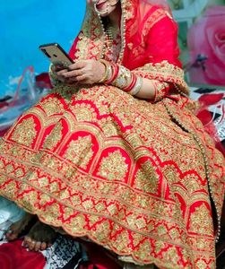 Red &amp; Gold Embroidered Lehenga Choli
