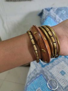 Boho Wood &amp; Brass Bangle Set