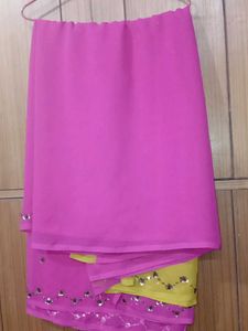 Vibrant Pink &amp; Yellow Embellished Saree