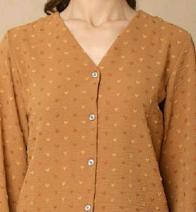 Chic Brown Textured Button-Up Blouse