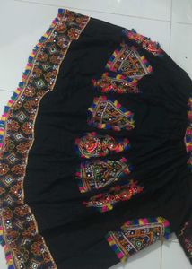 Embroidered Black Skirt with Mirror Work