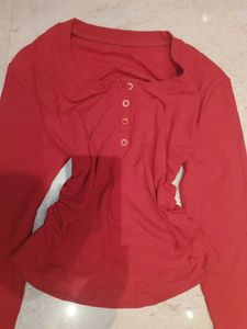 Burgundy Long Sleeve Button-Down Top