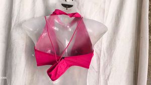 Hot Pink Strappy Halter Bikini Top