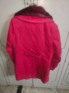 magenta Fur Collar Coat