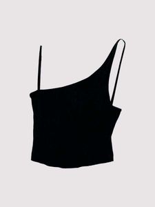 Chic One-Shoulder Black Crop Top