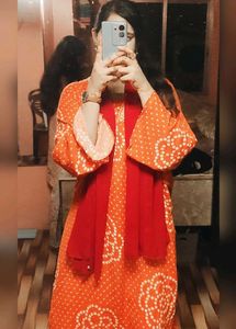 Elegant Orange Bandhani Kurta Set XXL