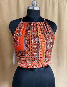 Boho Print Halter Neck Crop Top