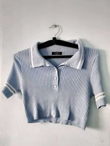 Blue Ribbed Cropped Polo shirt 🪩