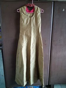 Elegant Gold &amp; Pink Anarkali Gown