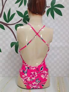 (931)Floral Lace-Up One-Piece Swimsuit