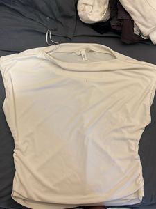 Cream high boat neck fitted Top