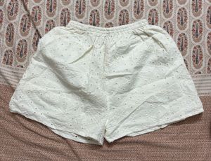 Schiffli White Cotton Shorts