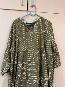 Olive Green Printed Tiered Kurti/Dress
