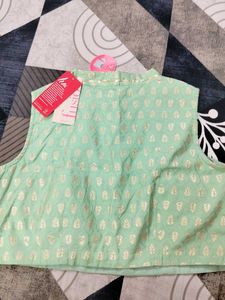 Light Green Blouse with Gold Print