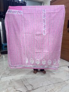 Designer Pink Striped Cotton Kurta Set material