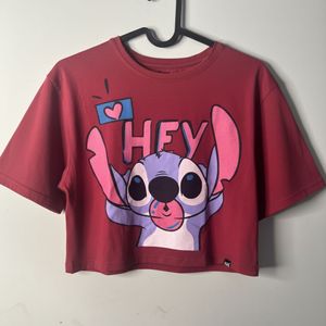 Maroon Disney Stitch Graphic Crop T-Shirt | Casual