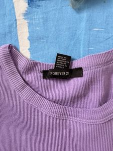 Purple Ribbed Crop Top with Quote