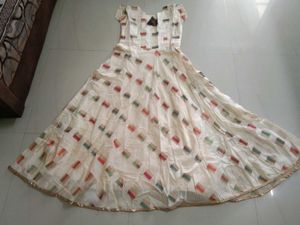 Elegant Cream Block Print Gown