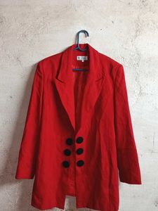 Chic Red Blazer Shrug with Black Buttons