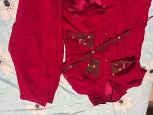 Elegant Red Kurta with Embroidery coat set