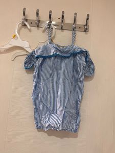 Global desi Girls' Blue &amp; White Striped Outfit
