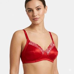 Lace Trimmed Red Satin Bra