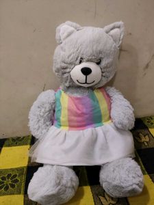 Cute Grey Teddy Bear with Rainbow Dress