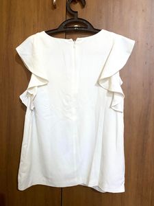 FOREVER 21 White Ruffle Armhole Top