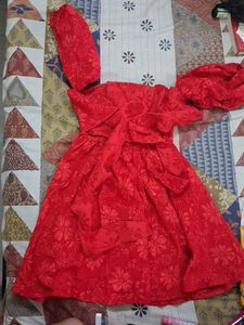 Red Off-Shoulder Puff Sleeve Mini Dress