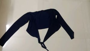 Navy Tie- Long Sleeve Shrug