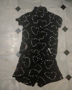 Black Printed Pajama Set