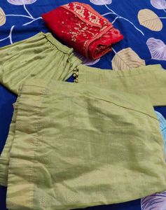 Elegant Lime Green Kurta Set with Red Dupatta