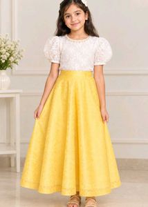 Kids Stylish White Puff Sleeve Top with Long skirt