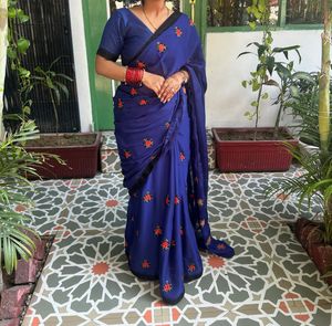 Elegant Blue Embroidered Saree
